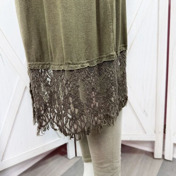 Gimmicks by BKE Buckle Boho Lace Trim Cardigan Duster Olive Green Small - Picture 6 of 11
